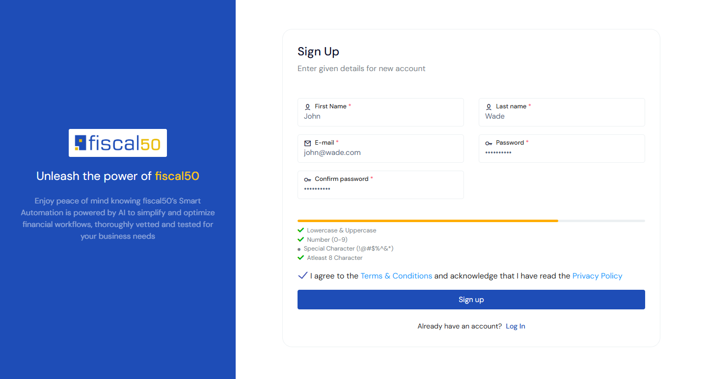 fiscal50 Sign Up page
